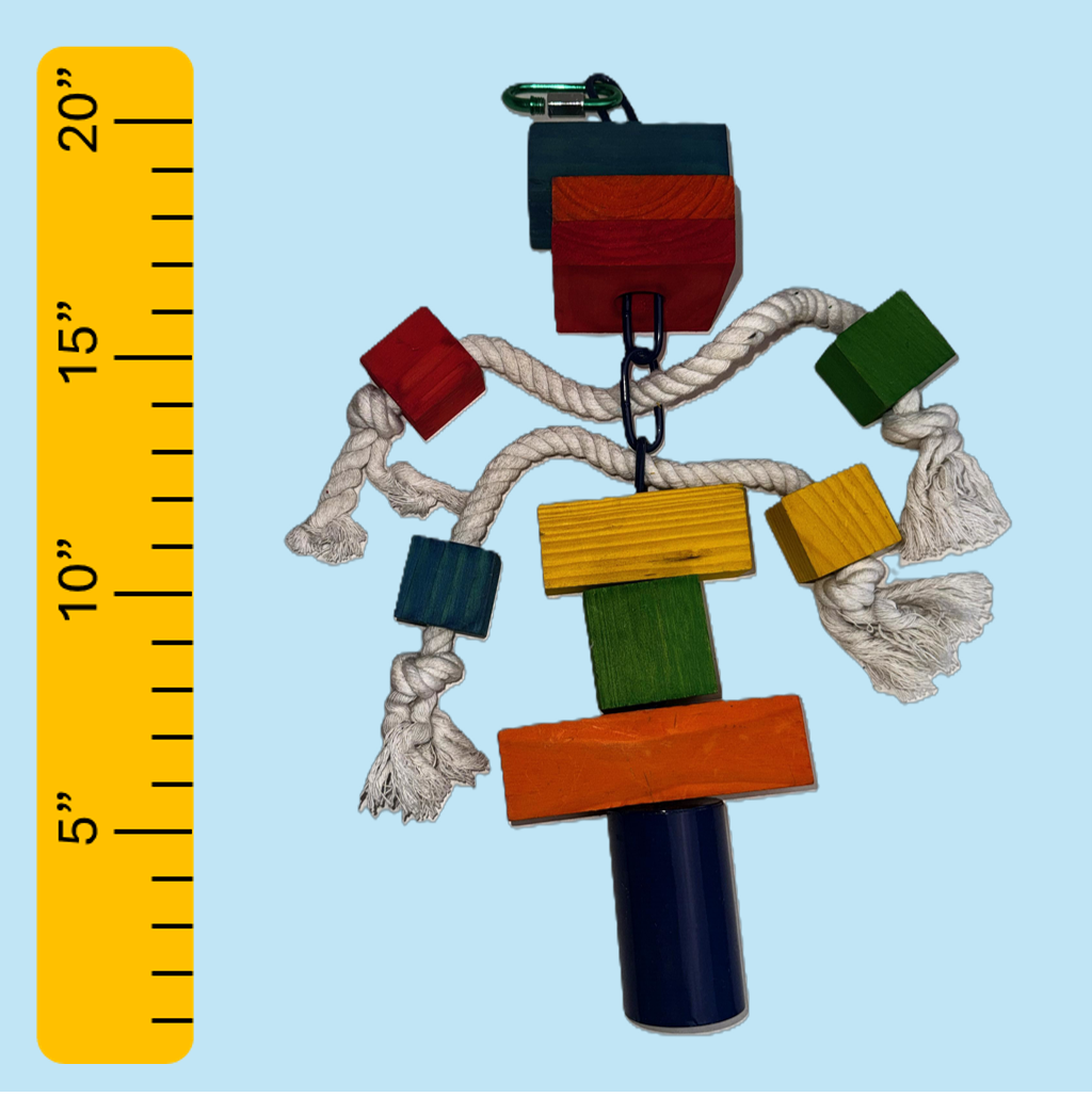 Bird Toy (Large) 20" Block & Rope with Cow Bell